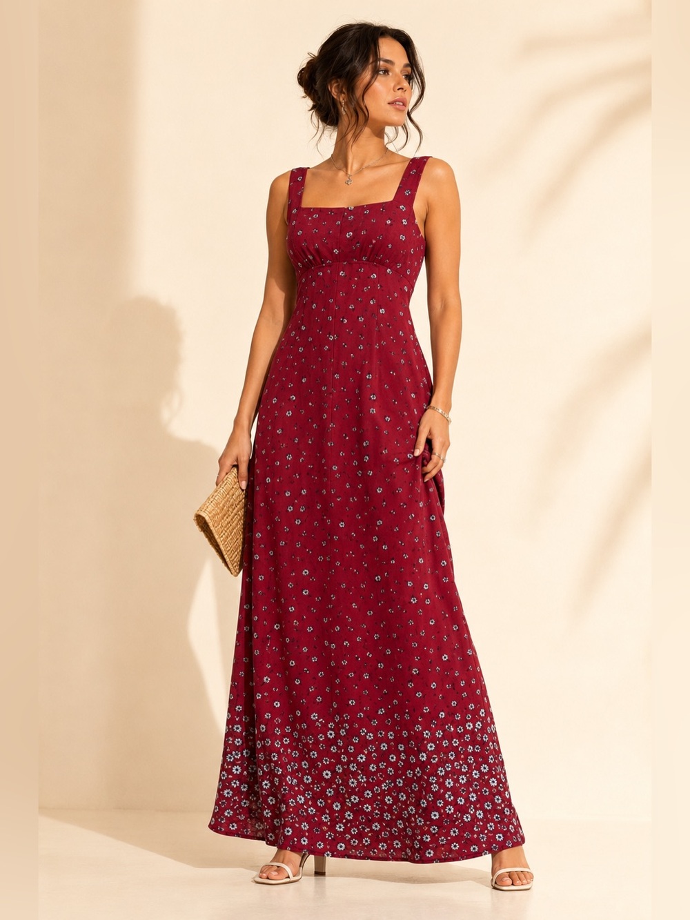 Vintage 90s Floral Empire Waist Maxi Dress Prairie Romance Coquette Sz 13